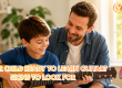 Father teaches son to play guitar in a sunny room; banner reads 'Is your child ready to learn guitar? Signs to look for' with Music with Mr. Browne logo.